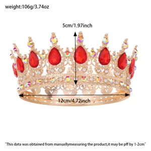 Barocke runde Goldkrone rote Kristall Tiara Braut Hochzeit Party Haarschmuck 12cm groß