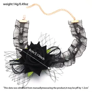 Gotische schwarze Spitzen Rose Choker Halskette mit Netz und Strass, dunkler Party Schmuck.