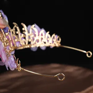 Handmade floral butterfly gold tiara detail, elegant princess queen headband hair accessory