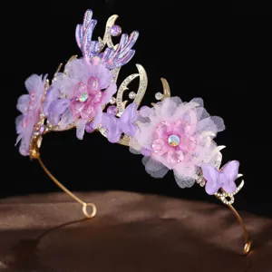 Handcrafted purple floral butterfly deer antler princess tiara crown hair accessory for women.