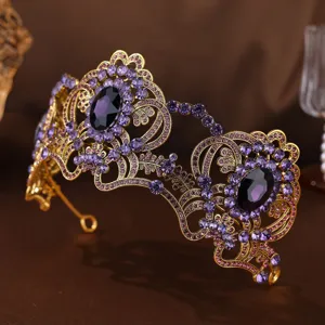 Vintage purple rhinestone tiara baroque crystal crown for bridal party and wedding hair accessories