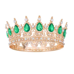 Barock goldene runde Krone mit grünen Tropfen Edelsteinen und Strass für Braut Hochzeit