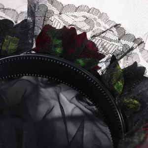 Black rose mesh headband gothic Halloween party hair accessory photo prop lace veil hoop
