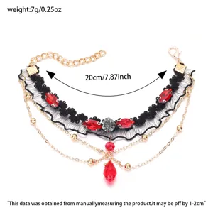 Gothic spitze rote kristall anhänger hand kette detail mit filigranem design und maßen.