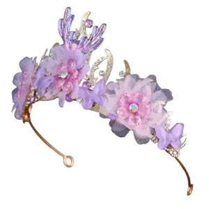 Handmade purple flower butterfly crown tiara mesh deer antler princess hair hoop main image