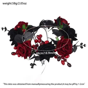 Gothic schwarz rote Rosen Blumen Haarreif Halloween Party Haarschmuck 48cm Neu