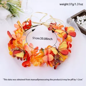 Couronne de fleurs artificielle avec papillons, guirlande capillaire orange fête.