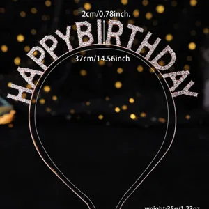 Rose gold rhinestone Happy Birthday headband for party celebration, sparkling rhinestone hair hoop.