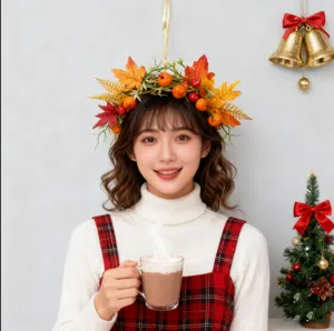 Couronne automne feuille d'érable citrouille serre-tête femme accessoires de fête.