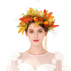 Couronne de Fleurs d'Automne Feuille d'Érable Citrouille Bandeau Accessoire Cheveux