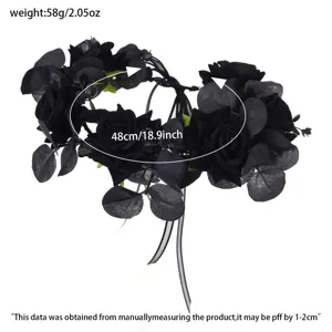 Schwarze Rosen Blumenkranz Haarreif für Halloween Party Gothic Cosplay Haarschmuck 48cm