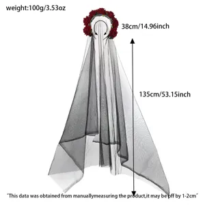Black veil rose headband Halloween costume accessory detail size chart parameters spec