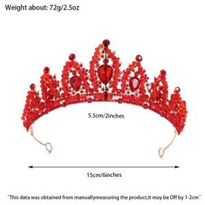 Prachtige rode strass bruids kroon tiara barok prinses bruiloft haaraccessoire 72g