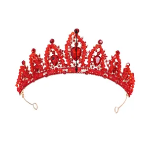 Rode strass bruid kroon barok prinses tiara bruiloft haaraccessoires voor vrouwen jurk hoofdbeeld