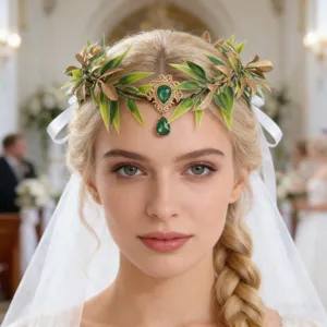Vintage Foglia Verde Barocco Diadema Frontale Elfa Accessorio Capelli Sposa Matrimonio