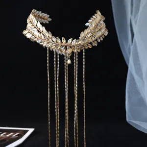 Tiara de novia con diamantes de imitación dorados diadema para el cabello joyería nupcial.