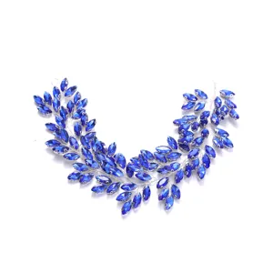 Bridal blue crystal hair vine headband handmade wedding rhinestone hair accessories for women