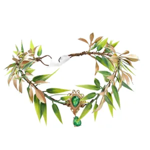 Retrò verde barocco foglia cerchietto elfo tiara cristallo ciondolo fronte accessorio