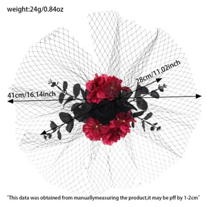 Gotische Retro Rosen Blumen Netz Haarnadel Kopfbedeckung schwarz rote Party Zubehoer.