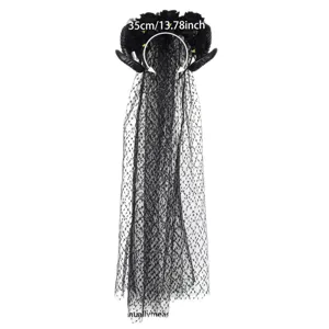 Gotische duivel hoorn sluier haarband met zwarte rozen, perfecte Halloween cosplay feestaccessoire.