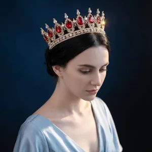 Barocker roter Kristall Kronen Haarschmuck, europäischer Stil Braut Hochzeit Legierung Main.