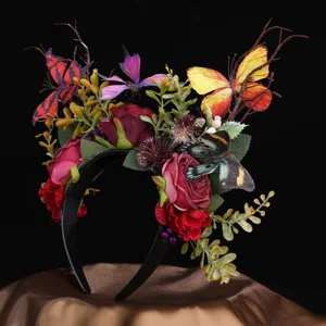 Gotischer Schmetterling Rosen Haarreif künstliche Blumen Kopfschmuck für Party