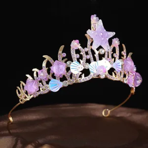 Handmade starfish shell crown tiara, sparkling rhinestone princess queen hair accessory