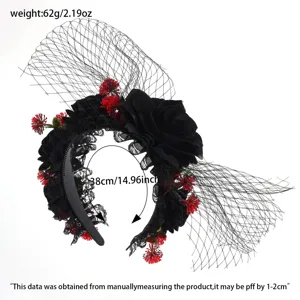 Dunkler Gothic Halloween schwarzer Rosen Spitzen Schleier Haarreif, mystisches Accessoire.