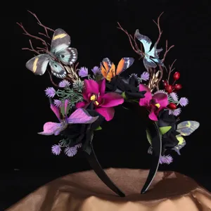 Gothik Stil Simulation Schmetterling Rose Blumen Haarreif Detail, ideal für Party Styling.