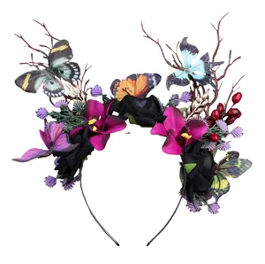 Gotischer Schmetterling Blumen Haarreif schwarze Rose Kopfschmuck fur Party Cosplay Kostüm