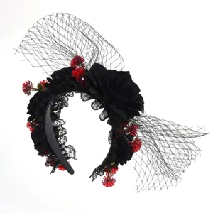 Gotisch Halloween Haarreif Schleier Schwarze Rose Haarschmuck Gruselig Party Accessoires