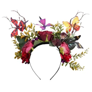 Gothik Stil Blumen Schmetterling Haarreif künstliche Rosen Zweige für Party Kostüm.