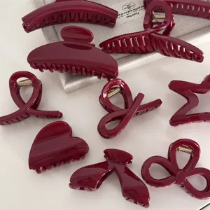 Dark red hair claw clip set, assorted elegant geometric hair accessories for women styling