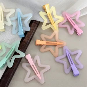 Cute pastel star hair clips set, colorful sweet hairpin duckbill clip for women girls
