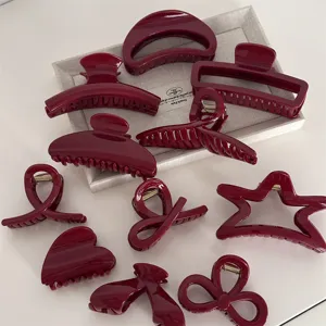 Korean Red Glitter Hair Claw Clip Resin Shark Clip Geometric Star Heart Bow Hair Accessories For Women Daily Styling