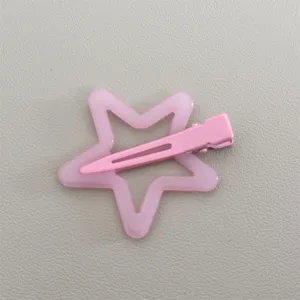 Pink star hair clip set sweet duckbill clip cute side hair accessories detail view