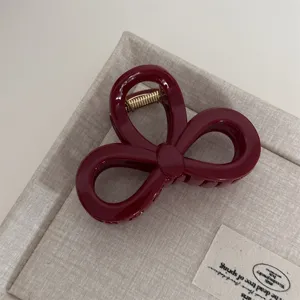 Burgundy bow hair claw clip elegant resin shark clip for women hair accessories stylish daily wear