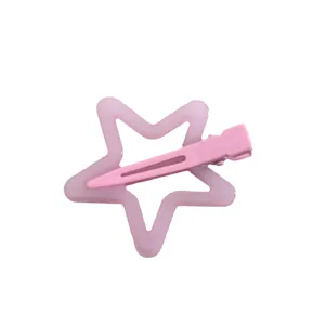 Cute pink star hair clip, sweet style duckbill clip for bangs and sweet daily hairstyles.