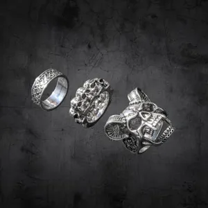 Gotische Punk mehrteilige Totenkopf Ringe Set für Herren Vintage Retro Silber Metall