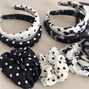 Korean Style High Crown Sponge Headband Spring Summer Fashion Black White Polka Dot Butterfly Print Wide Hair Accessories For Women