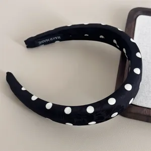 Black and white polka dot padded headband, stylish wide hair hoop for daily wear accessories.