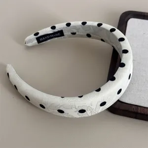 Classic black and white polka dot wide headband, high cranial top sponge hair accessory for women.