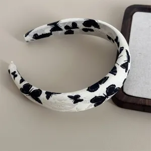 Black and white printed wide sponge headband spring summer fashion hair accessories elegant daily wear