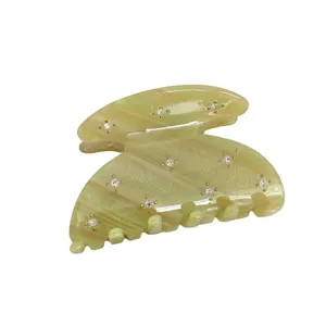 Elegant green acetate hair claw clip with sparkling rhinestones for women daily styling