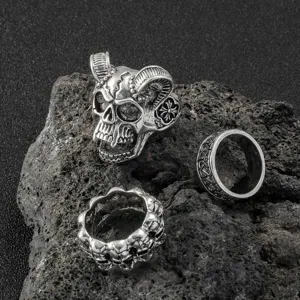 Punk Vintage Legierung Totenkopf Ringen Für Herren Altsilber Geometrisch Hip Hop Gotisch Bandring Set Halloween Schmuck Geschenk