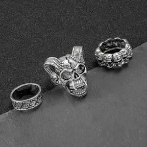 Punk Retro Totenkopf Ringe Set für Herren, vintage Gothic Hip Hop Metall Schmuck Accessoires.