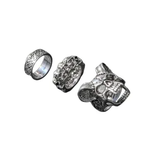 Punk Vintage Totenkopf Ringe Set für Herren, gotischer Biker Metall Fingerring Schmuck.