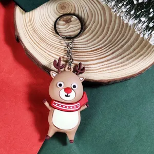 Adorable renne de Noël porte-clés en caoutchouc dessin animé elan pendentif cadeau noel