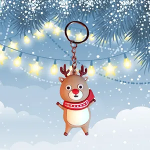 Porte-clés renne de dessin animé de Noël mignon pendentif de sac en caoutchouc cadeau
