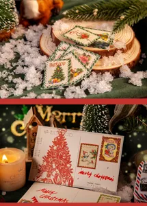 Livre d'autocollants décoratifs de Noël et ensemble de timbres vintage pour le scrapbooking.
